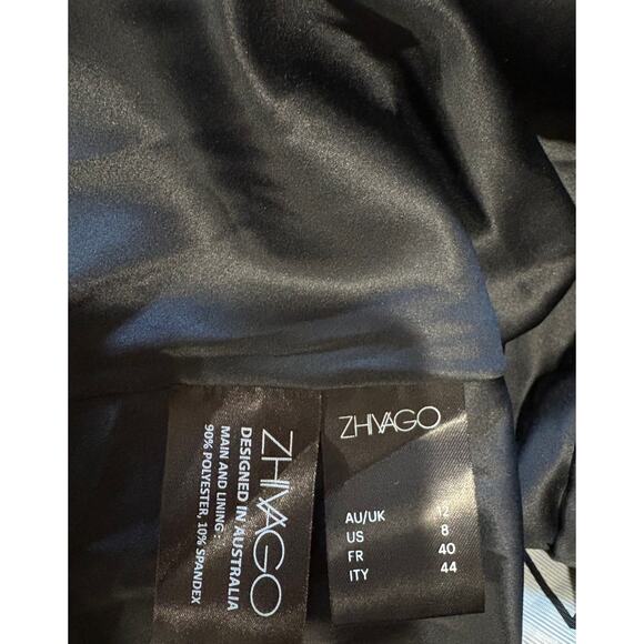 Zhivago Bond Satin Pleated Asymmetric Midi Formal Dress Black Women's Size US 8 - Picture 6 of 6